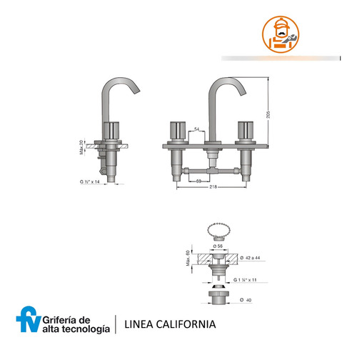 Griferia Lavatorio Fv California Baño 207/17 Cr Cromo - Imagen 2