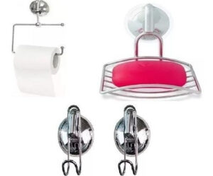 Combo Accesorios para Baño 2 perchas, 1 portarollo y 1 jabonera