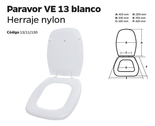 Asiento Tapa Inodoro Adaptable Verona Herraje Nylon Blanco Blanco - Imagen 2