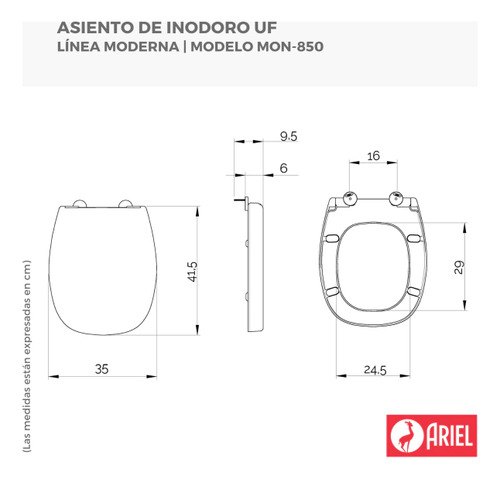 Asiento Tapa Inodoro Adaptable Monaco Ariel Urea Caída Lenta Blanco - Imagen 4