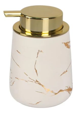 Dispenser Para Jabón Liquido Símil Mármol Blanco Y Dorado Blanco Y Dorado