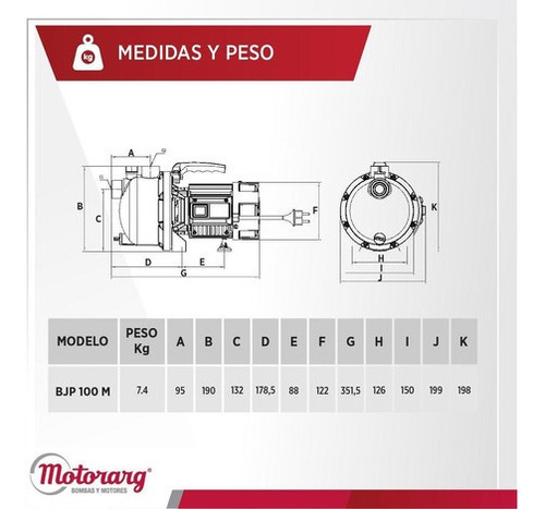 Bomba De Agua Autoaspirante Motorarg Bjp 100 1 Hp Mono 50 Hz Azul Monofásica - Imagen 7