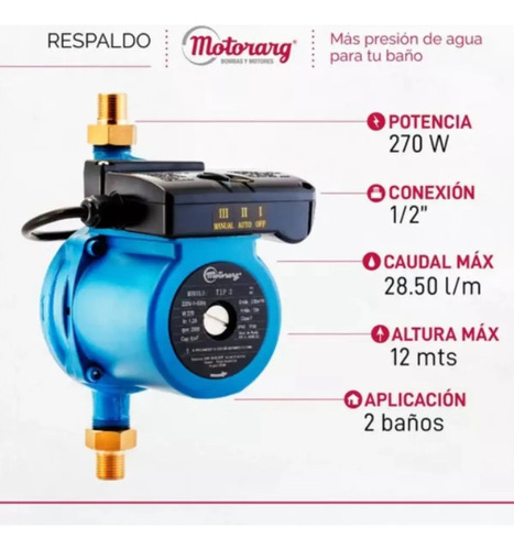 Bomba Presurizadora Motorarg Tip 2 Para Mas Presión De Agua - Imagen 2