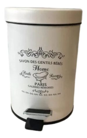 Cesto Tacho De Basura Baño Vintage Pedal Paris Blanco Blanco