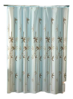 Cortina Baño Bamboo Beige+ Protector + Ganchos Marrón Bamboo