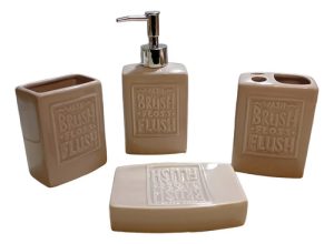 Set De Artículos Para Baño De 4 Piezas De Porcelana - Marrón Marrón Claro