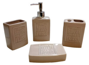 Set de Accesorios para Baño de Porcelana de 4 Piezas – Marrón Claro