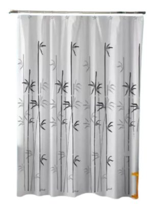 Cortina Baño Plastica Bamboo B Y N + Protector + Ganchos Blanco Bamboo Blanco Y Negro