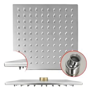 Ducha Cuadrada 20 X 20 Acero Inoxidable Con Acople Mozart Plateado Brillante