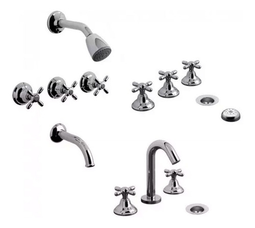 Combo Griferia Baño Completo Fv Newport 900.03/b2 Cromo