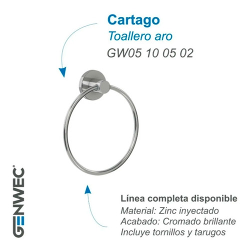 Toallero Aro Accesorios Genebre Genwec Cartago Cromo - Imagen 2