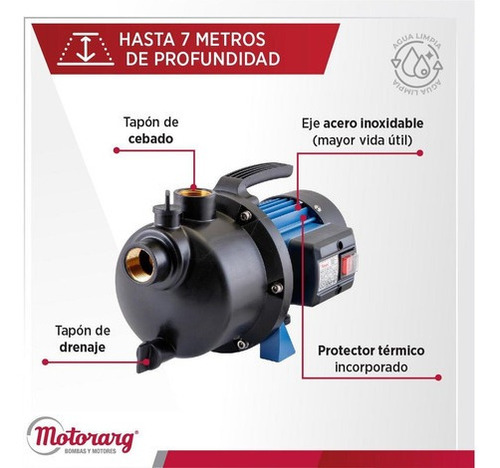 Bomba De Agua Autoaspirante Motorarg Bjp 100 1 Hp Mono 50 Hz Azul Monofásica - Imagen 2