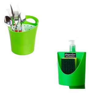 Dispenser De Detergente + Escurridor Cubiertos Colores Plast