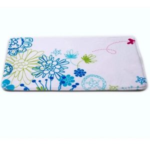 Alfombra Baño Antideslizante 40x60 Cm Flores Bl Azul Y Verd Blanco