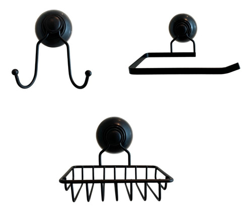 Set De Artículos Para Baño Cromados Con Sopapa Color Negro Negro