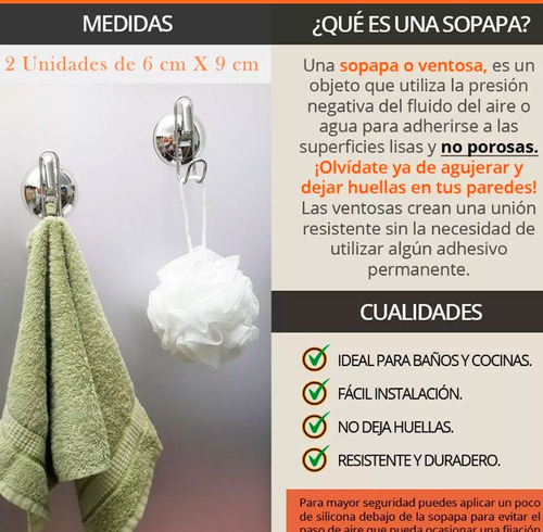 Perchas Ganchos Baño Cromado Sin Agujerear / Perforar 2 Unid Cromado - Imagen 3
