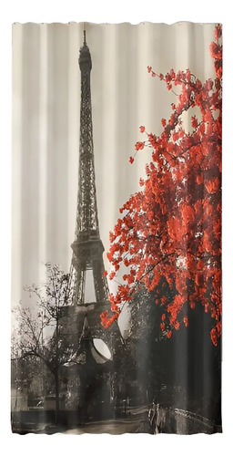 Cortina Baño Plástica Rojo Paris + Ganchos Beige Paris Rojo