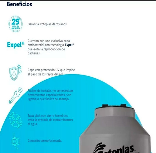 Tanque Agua Rotoplas Gris 1100 Lts Tricapa 25 Años - Imagen 2