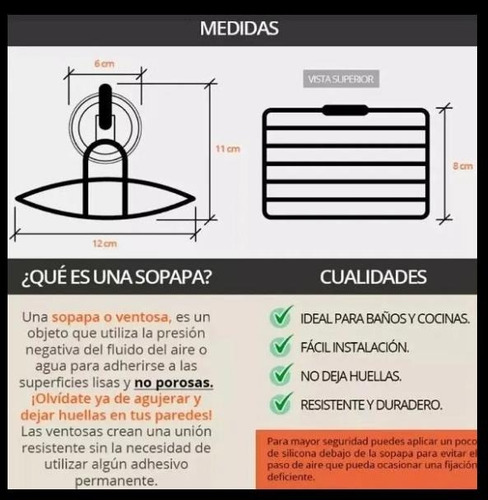Jabonera Metal Cromada Sopapa Jabon Baño Sin Perforar - Imagen 3