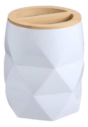 Porta Cepillos Geométrico Abs Y Bambú Color Blanco Blanco