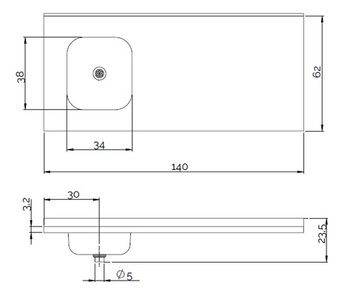 Mesadas Cocina Acero Ariel 140x62 Bacha Derecha Con Zocalo - Imagen 2