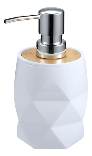 Dispenser Jabón Liquido Geométrico Abs Y Bambú Color Blanco Blanco
