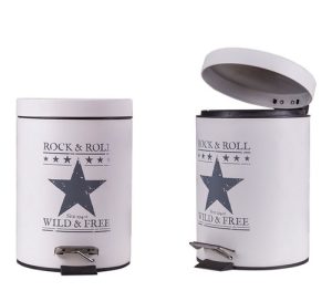 Cesto Tacho De Basura De Baño Vintage Pedal Estrella Blanco