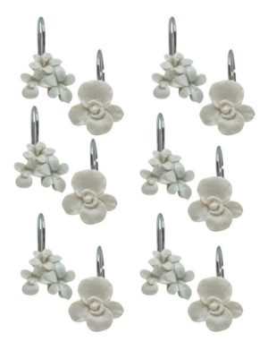 Ganchos Cortina Baño Resina Metal X 12u Florcitas Nacar Nácar