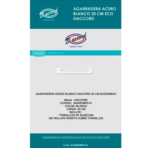 Agarradera Acero Blanco 30 Cm Eco Daccord Discapacitados Blanco - Imagen 2