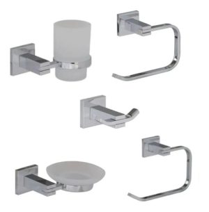Kit Accesorios Baño Mondrian  Cuadrados 5 Pz Metal  Pringles Cromo