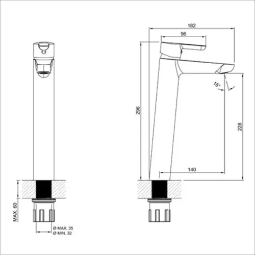 Grifería para Lavatorio Alto Monocomando Peirano Adra Black 61-203N Negro Mate - Imagen 5