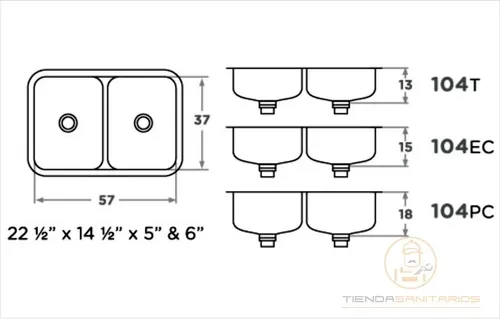 Pileta de Cocina Doble Mi Pileta 104T Acero Inoxidable - Imagen 3