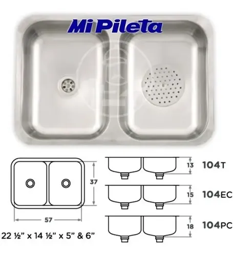 Pileta de Cocina Doble Mi Pileta 104T Acero Inoxidable - Imagen 2