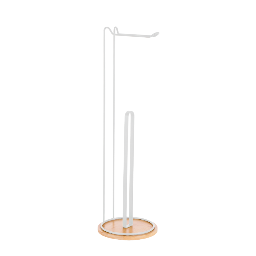 Soporte para Papel Higiénico de Pie con Base de Madera Blanca