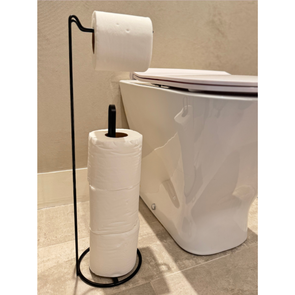 Soporte para Papel Higiénico de Pie con Base de Madera Blanca - Imagen 2