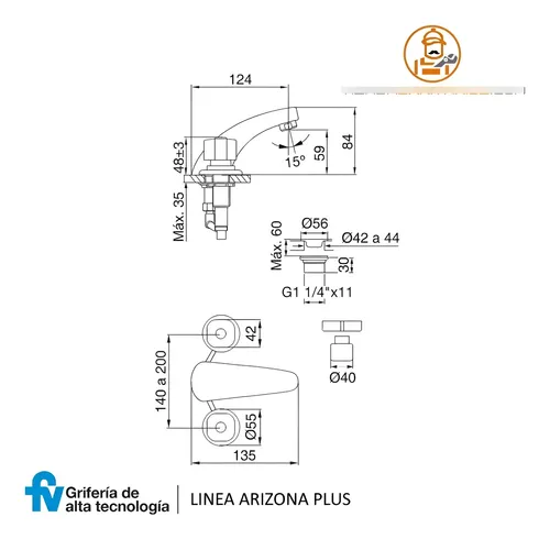 Grifería para Lavatorio FV Arizona Plus 207/B1P Cromo Brillante - Imagen 3