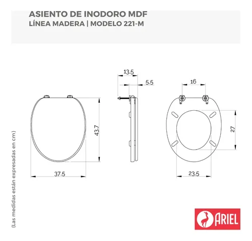 Tapa y Asiento de Inodoro Ariel 221 para Ferrum Florencia y D贸rica - Imagen 6