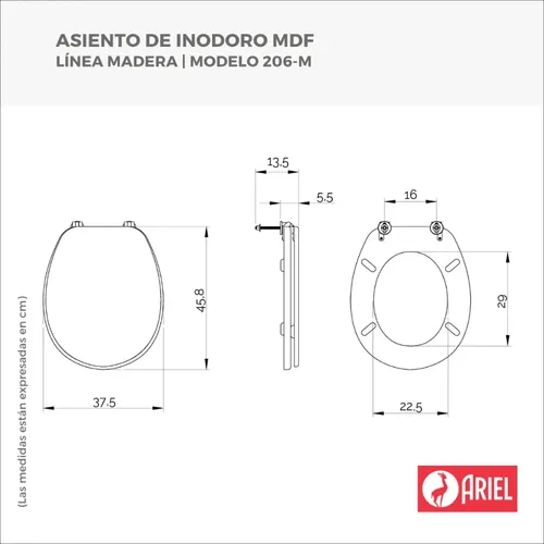 Asiento de Inodoro Ariel 206-M para Línea Pilar de Madera Laqueada - Imagen 2