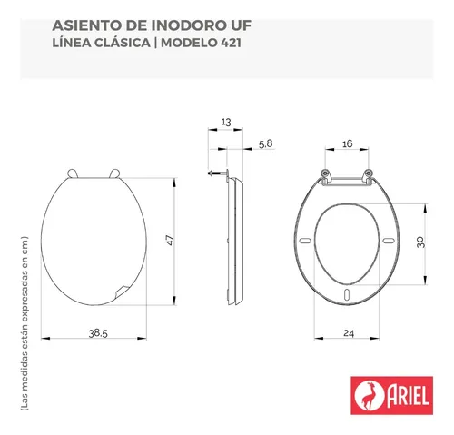 Asiento y Tapa de Inodoro Ariel Adaptable a Línea Florencia Champagne - Imagen 3