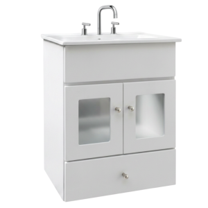 Vanitory Maral Colgante 50 cm Blanco con Vidrio, Puertas, Cajón + Mesada