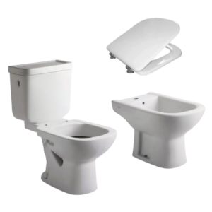 Combo Ferrum Bari: Inodoro Largo + Depósito Dual + Bidet + Asiento MDF