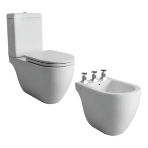 Combo Ferrum Fontana: Inodoro Largo + Depósito + Bidet + Asiento MDF