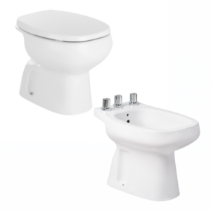 Inodoro corto + bidet de 3 agujeros Roca Mónaco blanco