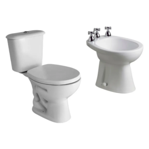 Combo Ferrum Andina: Inodoro Largo + Depósito + Bidet + Asiento MDF Herrajes Nylon