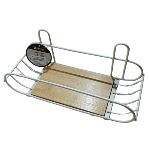 Estante Organizador para Ducha Simple Autoadhesivo Bamboo Blanco - Imagen 4