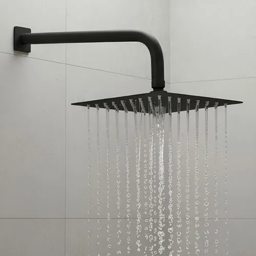 Flor de Ducha Cuadrada de Acero Inoxidable con Caño Curvo Vari – Vann Negro - Imagen 6