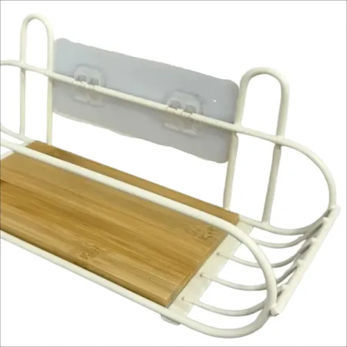 Estante Organizador para Ducha Simple Autoadhesivo Bamboo Blanco - Imagen 6