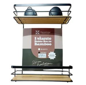Estante Organizador de Ducha Doble con Sopapa Bamboo Negro