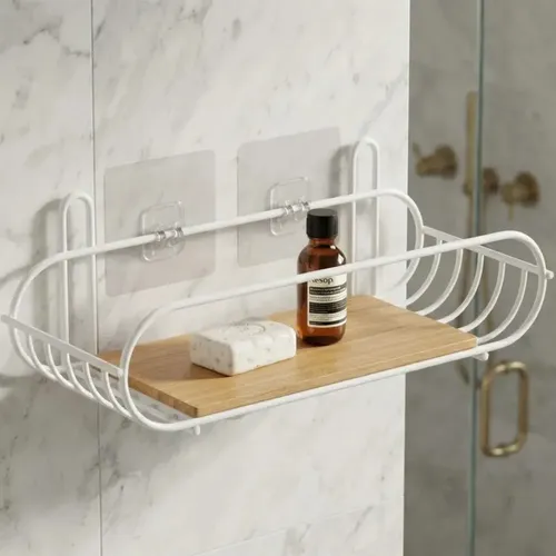 Estante Organizador para Ducha Simple Autoadhesivo Bamboo Blanco - Imagen 7